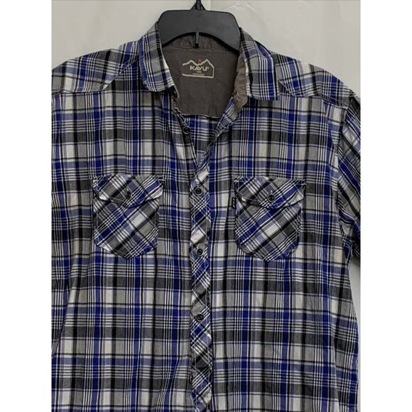 Kavu Mens Plaid Shirts Large 2 Shirts Lot Bundle Short Sleeve Yellow Blue - Picture 5 of 7
